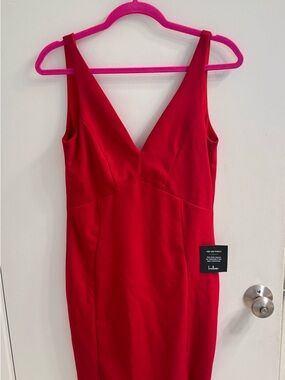 Lulu's Red V-Neck Midi Sheath Dress